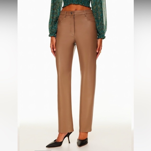 Aritzia Wilfred Constant Camel Faux Vegan Leather Pants SZ 12 Tall - Picture 16 of 16